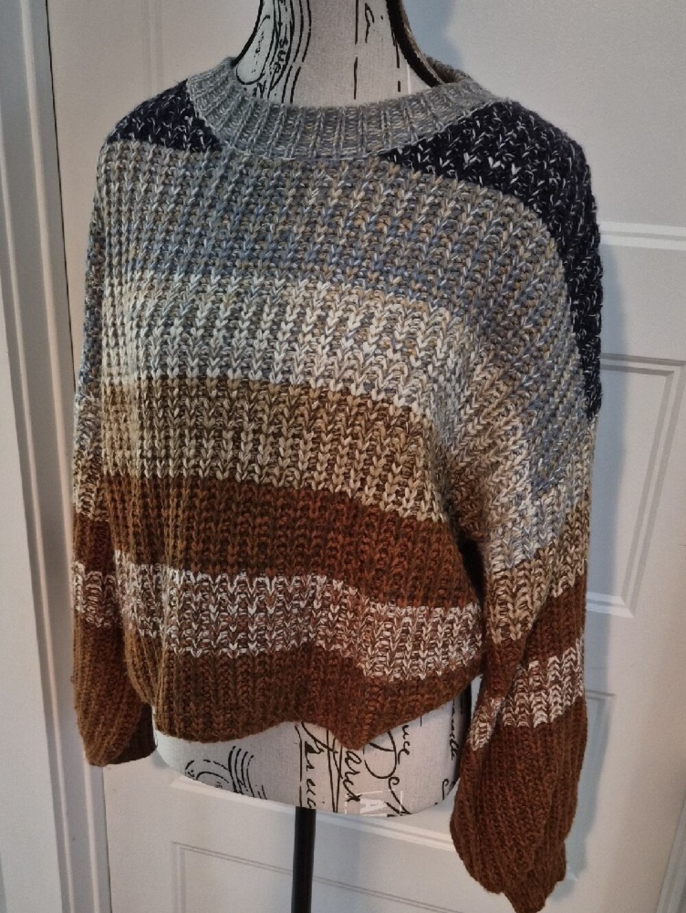 So Me Navy, Rust, Tan and White Marled Knit Sweater